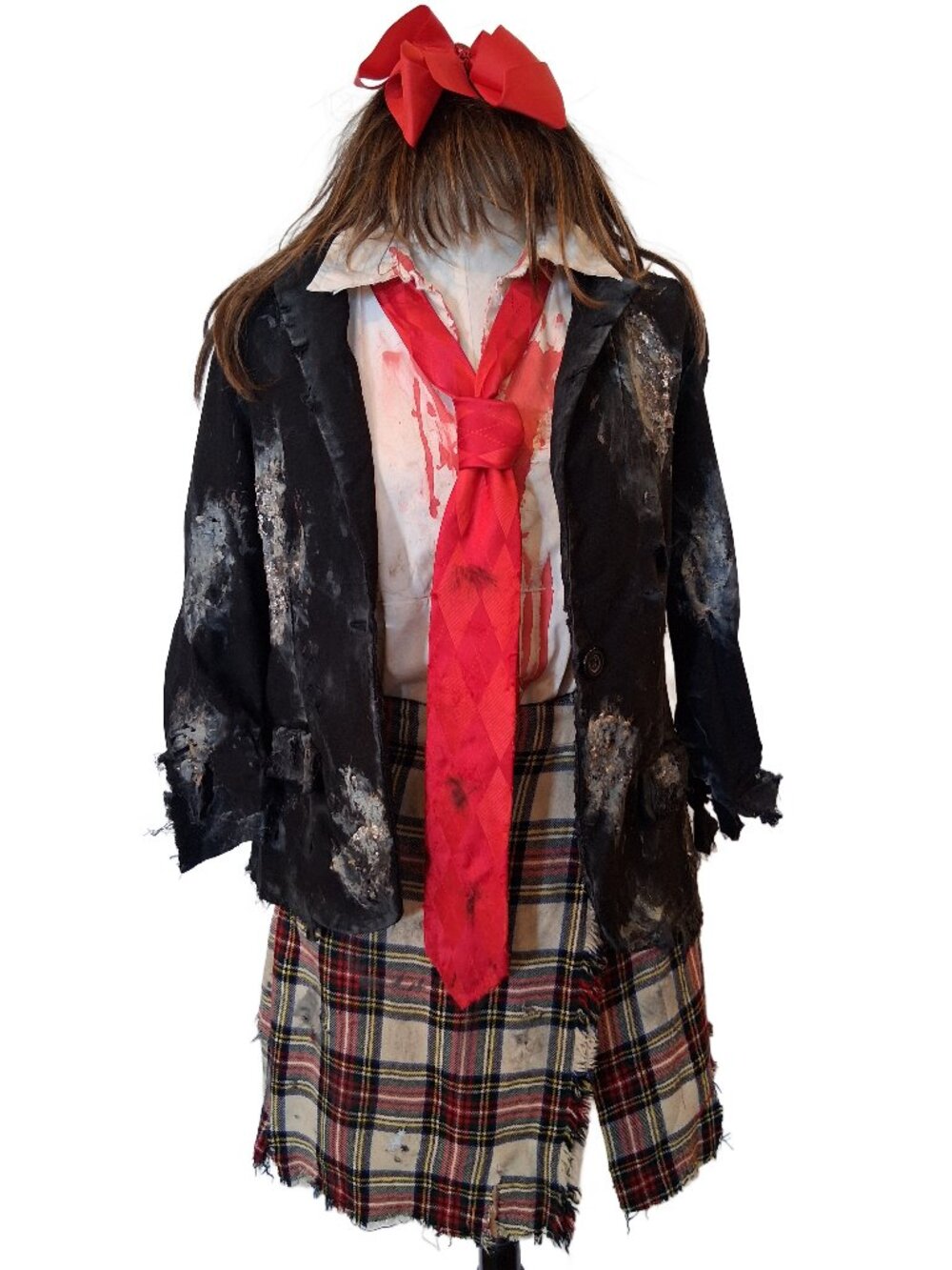 Distressed Zombie Schoolgirl Complete Costume Jacket, Top, Skirt, Tie, Wig Large